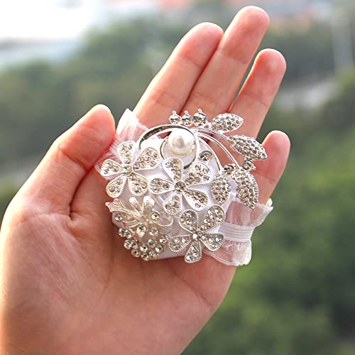 WANLIAN Wrist Corsage with Peal and Rhinestone Prom Corsages Wrist for Wedding,Wedding Ceremony Anniversary,Party (Silver White，Wrist Corsage) - color: Silver White，wrist Corsage