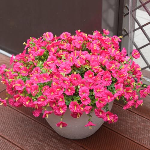Artificial Flowers for Outdoors, UV Resistant Fake Silk Morning Glory, Realistic Faux Plants for Outside Porch Patio Window Box Hanging Planter (16, Hot Pink) - color: Hot Pink
