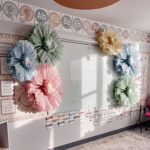 Giegxin 6 Pcs 31.5", 24" Boho Giant Paper Flower Morandi Back to School Bulletin Board Decoration Large Green Blue Classroom Tissue Flower for Wall DIY Nursery Photo Backdrop First Day of School Party - color: Pink,Green,Yellow,Blue, size: 31.5", 24"