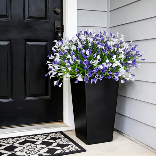 INXUGAO 24 Bundles Calla Lily Artificial Flowers for Outdoors, UV Resistant Faux Plastic Flowers for Home Porch Yards, Fake Plants for Spring Summer Cemetery Decor (Purple White) - color: Purple White, size: 24 Pcs
