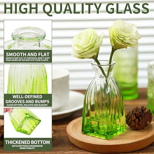Vintage Small Glass Vases Set of 10,Mini Bud Vases for Flowers,Amber Glass Vases for Centerpieces,Wedding Decorations,Home Table Flower Decor (Olive Green) - color: Olive Green