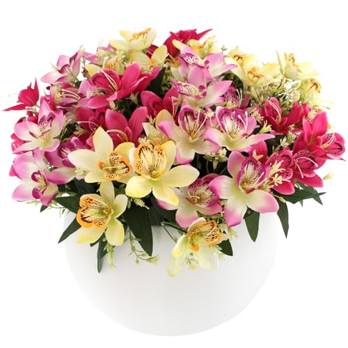 Coreland 12pcs Artificial Flowers Faux Cattleya Flower Bouquet for Vase Table Decorations Silk Flowers for Home Decor DIY Party Wedding Centerpieces Indoor Outdoor Arrangements (Vase not Included) - color: B Mix - 12 Pcs
