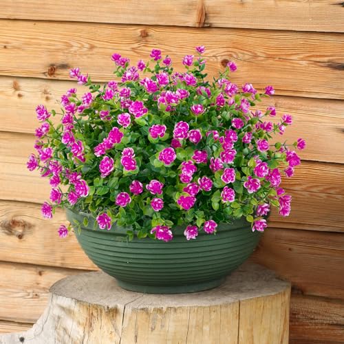 Bassion 20 Bundles Artificial Flowers for Outdoors, UV Resistant Faux Plants Outdoor Indoor Fake Flowers Plastic Greenery Shrubs Eucalyptus Stems for Garden Fence Patio Window Box Porch Pot Decor - color: Magenta