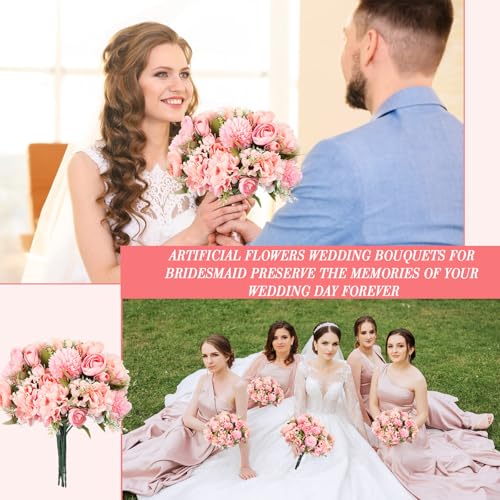 Tigeen Peonies Artificial Flowers Faux Roses Silk Flowers Hydrangea Artificial Bouquet for Wedding Table Centerpiece Floral Vase Home Office Bridal Decor(Pink,12 Bundles) - color: Pink