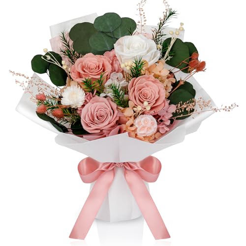 Perfectione Roses 4 Roses Mixed Bouquet for Mother's Day, Flowers for Delivery, Preserved Flowers Birthday Gift for Women Mom Wife Grandma Her, Dusty Rose - color: Dusty Rose 4 Roses