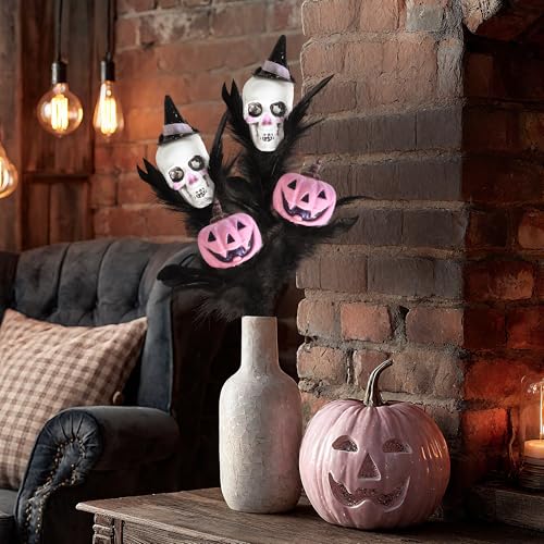 4PCS Halloween Decoration Pumpkin Artificial Floral Picks, Pink Pumpkin Skull Feather Halloween Branches Decorations for Vase Home Indoor Party Décor - color: Pumpkin & Skull 4pcs