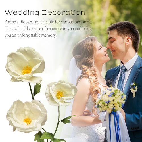 3PCS Giant Artificial Flower 3D Decorative Flowers Waterproof Indoor Outdoor Home Wedding Party Centerpiece Realistic Colorful Bloom for Garden Office Hotel Events Decorations - color: White