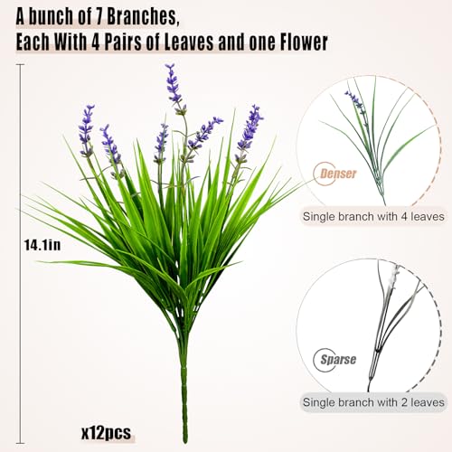 alyptus Artificial Plants Outdoor Fake Monkey Grass with Flowers for Pot UV Resistant Plant Decor for Window Garden Patio Hanging Planter Pathway Front Porch (Grass with Flowers) - color: Green and Purple
