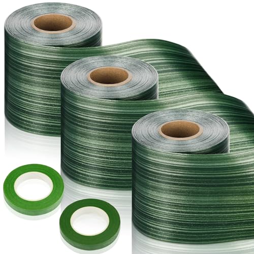 Thiccywoov 3 Rolls Ti Leaf Ribbon Outdoor Poly Satin Leaf Ribbon Green Wedding Decorations Florist Waterproof Aspidistra Tape 4 x 50 2 Floral Tape for Easter Indoor Outdoor Art Craft(Classic Style) - style: Elegant Natural