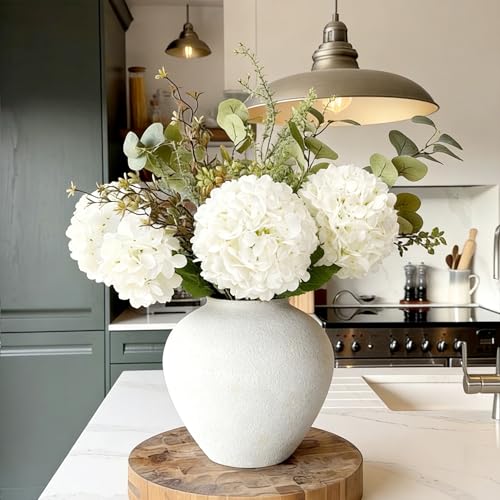 Jahe 4 Pcs Hydrangea Artificial Flowers, 20'' Tall Large Bloom Faux Hydrangea Flowers,Real Touch Fake Flowers, Bouquet Home Wedding Part Decor, DIY Floral Arrangement, Withe - color: White