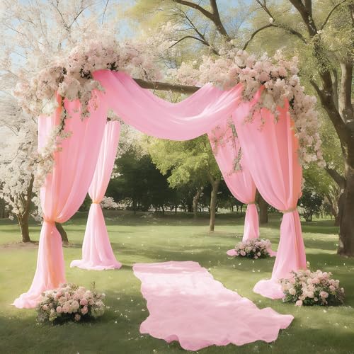 Baby Pink Wedding Arch Draping Fabric Shimmery Sheer Drapes 3 Panels Extra Long Backdrop Curtains for Wedding Anniversary Summer Outdoor Events 4th July Drapery, 31" x 20 ft - color: Baby Pink, size: 240" L x 31" W (3 Panels)