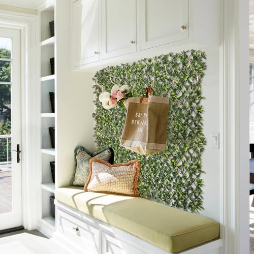 Patio Paradise 1PC Artificial Ivy Expandable Privacy Fence Screen Faux Greenery Wall Green Vines Leaf Hedge Outdoor Lattice Panels Covering for Apartment Balcony Deck Porch Backyard, Single-Side - color: Ficus Leaves
