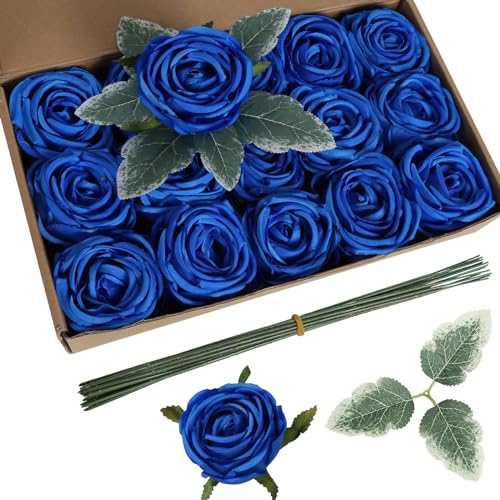 INSUNSIX Artificial Roses,16PCS Royal Blue Flowers 2.76" Austin Silk Roses Artificial Flowers Bulk for Wedding Bouquets Party Home Decor(Royal Blue) - color: Royal Blue