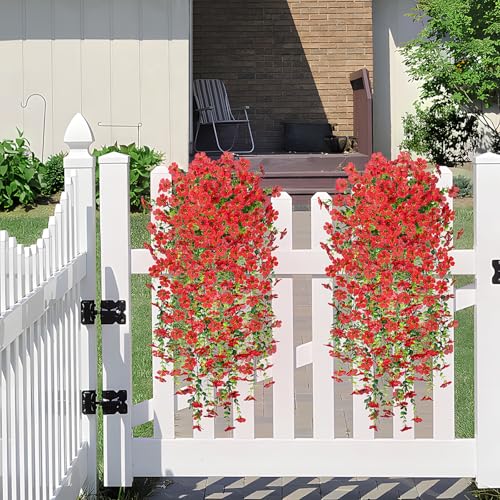 Fake Artificial Hanging Flowers for Outdoors Decoration, 2 PCS Faux UV Resistant Artificial Outdoor Flowers, Fake Plants Look Real Daisy No Fade Spring Decor for Porch Home Patio Balcony and Yard - color: Hanging Flower (Red)