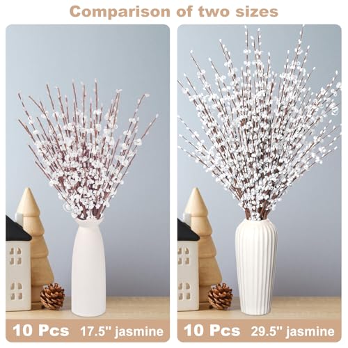 Wootkey 10Pcs 17.5'' Faux Jasmine Artificial Flowers White Flowers Tall White Floral Branches for Home Wedding Vase Filler Party DIY Decoration Halloween Decoration - color: White, size: 10pcs-17.5''