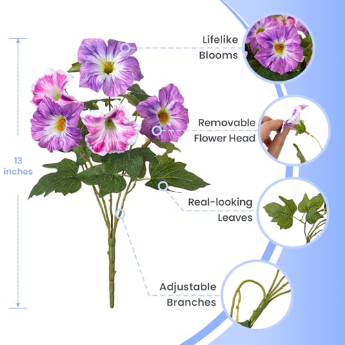 6 Pcs Artificial Petunia Flowers for Outdoor, Fake Spring Petunias Faux Silk Flowers for Outdoors UV Resistant Plants for Planters Garden Porch Patio Window Box Indoor Table Decor(Violet Lotus) - color: G-purple Lotus