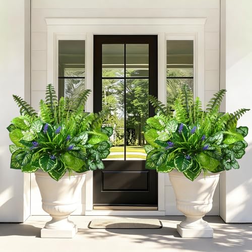 Livole Artificial Plants Outdoor UV Resistant, Realistic Faux Plants Artificial Greenery Large Bunches Fake Plants for Porch Patio Garden Spring Summer Home Decor (Large 12pcs) - size: 12 Pcs