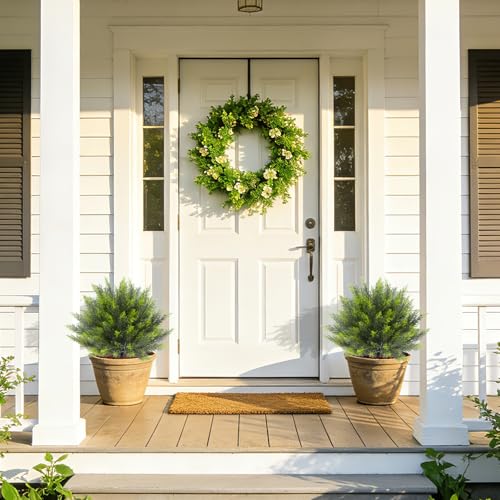 Bdor 24" Artificial Cedar Topiary Bush with Ground Stake, UV Resistant Fake Cedar Shrubs for Outdoors, Weatherproof Faux Greenery Plants for Garden, Patio, Yard, 2 Pack - style: cedar