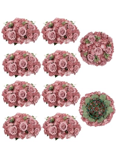 BLOSMON Artificial Flower Balls Wedding Centerpieces 10pcs 15.7" Large Dusty Pink Fake Flowers Rose Hydrangea Ball Arrangement Center Pieces for Table Silk Floral Bouquet for Wedding Party Home Decor - color: Dusty Rose, size: Diam 15.7" - 10 Pcs
