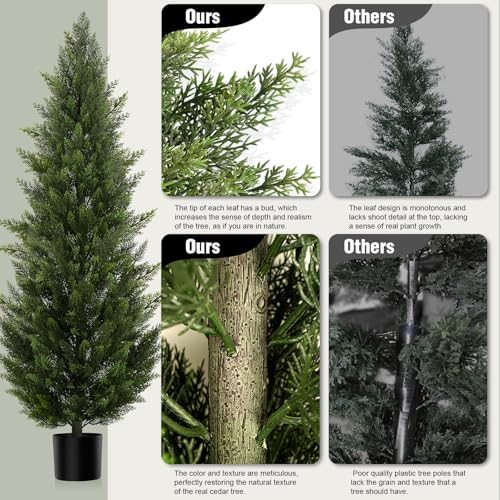 Outdoor Artificial Cedar Topiary Tree, Faux Evergreen Shrubs for Front Porch Decor, Lifelike Fake Bushes Plants for Home Living Room Front Door Decor (1, 6ft) - size: 6ft