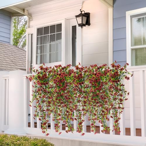 Artificial Hanging Flowers for Outdoors, 2 Pcs Fake Hanging Faux Plants Flowers Spring Summer Decor, UV Resistant Artificial Realistic Flower for Front Door Porch Planter Patio Garden(Brown) - color: Brown