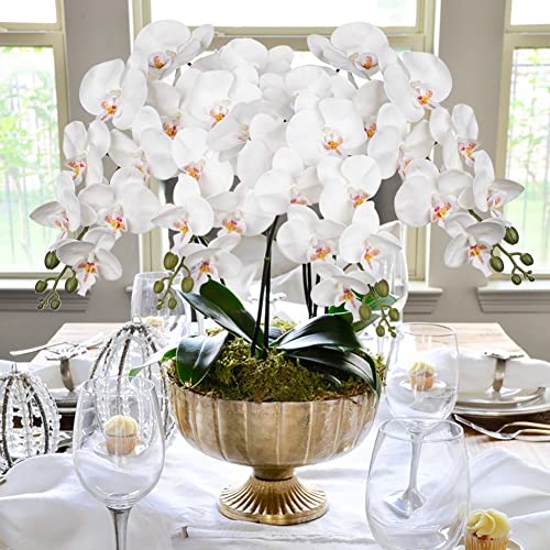 Orchid White 31.5" Real Touch Signal Stem Phalaenopsis Orchid Spray with 9 Large Flowers for Home Arrangement, Artificial Flowers for Home Decor, Office House Decor- White Orchids Flowers 2 Pcs - color: White #15