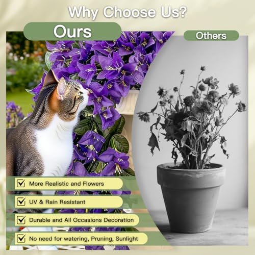 Artificial Flowers for Outdoors Fake Purple Bougainvillea Hanging Flower Decoration, 2Pcs Realistic Faux Silk Plants Long Trailing Vines, Spring Decor for Porch Patio Balcony Planter Yard - color: Bougainvillea - Purple