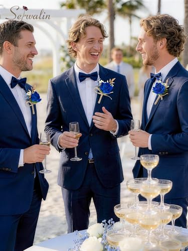 Serwalin 6 PCS Royal Blue Rose Boutonniere for Men, Artificial Silk Flower Boutonniere for Wedding Groom Groomsmen, Prom Homecoming Formal Party Suit Decoration - color: Royal Blue, size: Boutonniere 6pcs