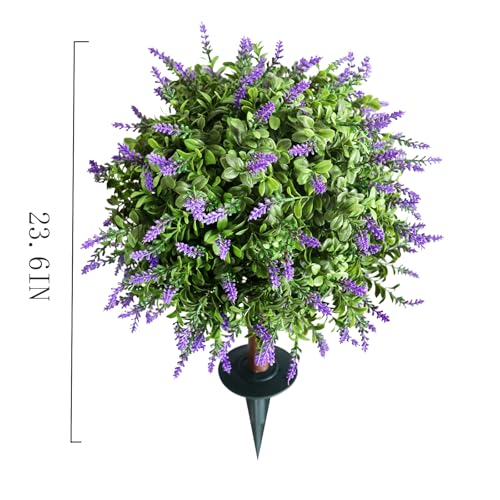 2-Piece Artificial Lavender Ball Tree, 23 inches, UV-Resistant with Wooden Stakes, for Indoor/Outdoor Decoration use