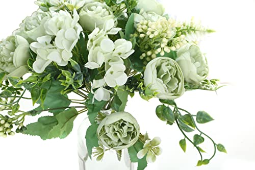 Artificial Flowers Fake Peony Silk Mini Plastic Bridal Flowers for DIY Wedding Bouquets Home Decorations 4 Packs(Light Green) - color: Light Green