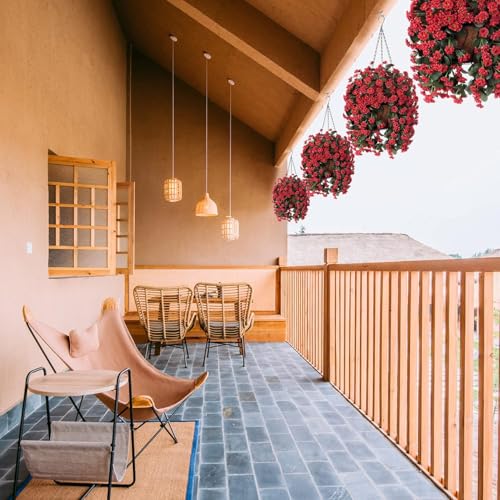 INXUGAO Hanging Baskets Artificial Flowers for Outdoor Interior Decor, Artificial Daisies Flowers Shrubs Plants with Baskets for Home Porch Garden Patio Patio Spring Summer Decor(Red) - color: Red