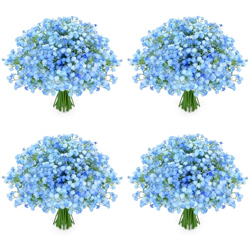 48Pcs Babys Breath Artificial Flowers, Fake Baby Breath Flowers Artificial Bulk Faux Gypsophila Real Touch Flowers for Wedding DIY Bouquet Floral Arrangement Party Home Garden Decoration, Blue - color: Blue, size: 48PCS