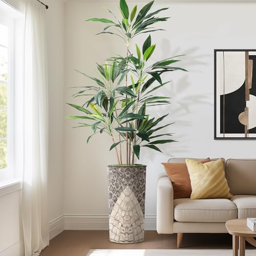 SIGNWIN Artificial Tree in Geometric Pattern Planter, Fake Dracaena Tree Silk Tree for Indoor and Outdoor Home Decoration - 66" Overall Tall (Plant Pot Plus Tree) - style: Dracaena Tree