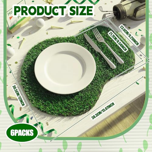 6 Pcs Golf Artificial Grass Mat Placemats for Golf Party Decorations Centerpieces for Table Green Fake Grass Tiles Placemats Birthday Party Decorations for Wedding Baby Shower