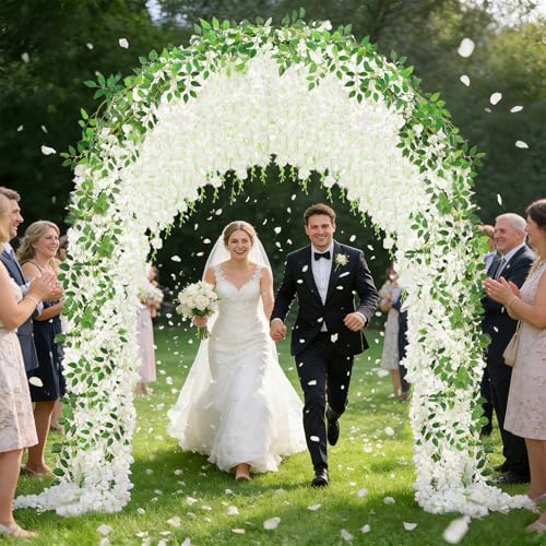 75 Branches Wisteria Hanging Flowers,5Pcs Total 30ft White Wisteria Artificial Flowers Garland Vine Silk Hanging Flowers for Wedding Party Arch Ceremony Garden Home Backdrop Decor - color: White, size: 5