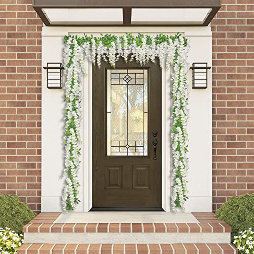 U'Artlines 10Pcs 7.2 Ft/Piece Artificial White Wisteria Garland Silk Fake Flowers Hanging Greenery Vines for Home Garden Wedding Party Indoor Outdoor Decor - color: White-a