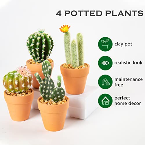 Oairse Mini Artificial Cactus Plants in Terracotta Pots 4 Pcs Potted Faux Succulents in Pots Fake Potted Plants Cactus Decor Small Artificial Plants for Home Decor Indoor Office Desk Tabletop Shelf - color: Terra Cotta