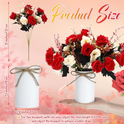 Domensi 6 Sets Wedding Centerpiece for Table Artificial Rose with Vase Fake Bouquets and Metal Pot Flower Arrangements for Bridal Shower Birthday Party Event Table Decor (Red) - color: Red