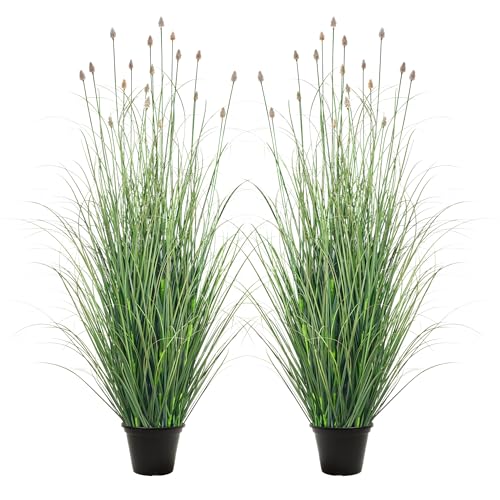 3FT / 4FT Extra Lush Artificial Plant (2pcs), Luxury Fake Tall Plants with Pot, Luxury Faux Tall Greenery with Dogtail for Garden Porch and Home Decor (Gray, 4FT) - color: Green With Gray Tail, size: 4FT