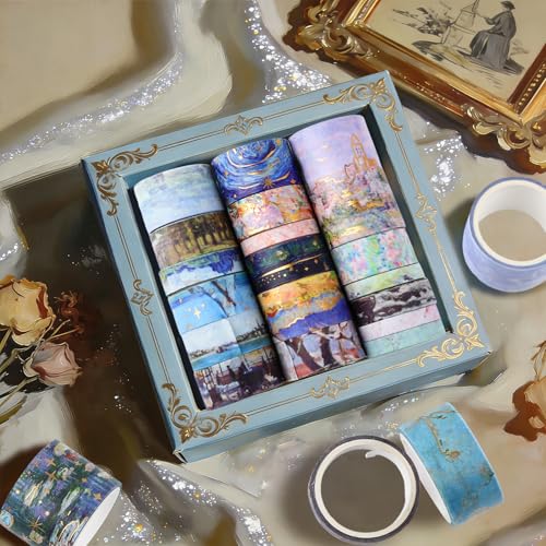 24 Rolls Landscape Washi Tape Set in Oil Painting Style Van Gogh Masking Tapes, Watercolor Scenery Decorative Tapes for DIY Art Crafts Scrapbook Journals Planners Gift Wrapping - color: W