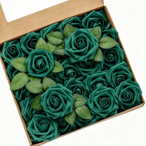Artificial Flowers, 100pcs Hunter Green Artificial Rose for DIY Wedding Bouquets Centerpieces Arrangements, Fake Flower with Stem for Wedding Shower Party Tables Home Decorations - color: Hunter Green, size: 100pcs