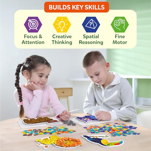 Skillmatics Poke-in Art – Animals, Mess-Free DIY Wood Craft Kit for Kids, Creative Fine Motor Activity, Pretend Play & Room Decor, Gift for Girls & Boys Ages 4, 5, 6, 7, 8, 9 - style: Animals
