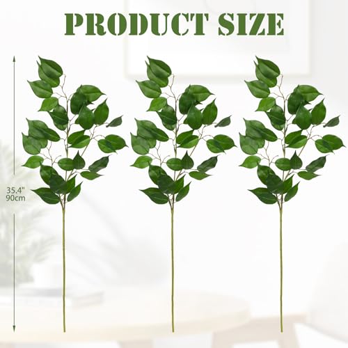 Ficus Leaves Artificial Branches 35.4" Faux Ficus Tree Branches Fake Greenery Plant Spray for Tree DIY Arch Wedding Bouquet Wreath Wall Decor - 3PCS - color: 35inch-3pcs/Green