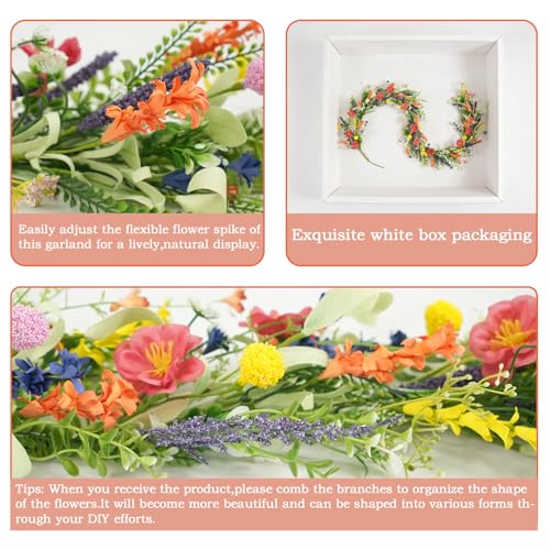 TEMPUS 6Ft Spring/Summer Garland with Flowers, Colorful Artificial Fake Flower Greenery Garland with Daisies, Lavender for Wedding Mantle Party Table Centerpiece All Season Decor