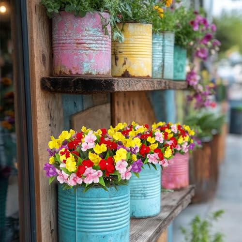 CITYES 4 Pcs Artificial Flowers for Outdoors Impatiens UV Resistant Silk Flowers Hibiscus Faux Impatiens Flowers for Outdoor Planters Pot Patio Garden Hanging Basket Porch Table Indoor Decor - color: Pink, Purple, Red, Yellow