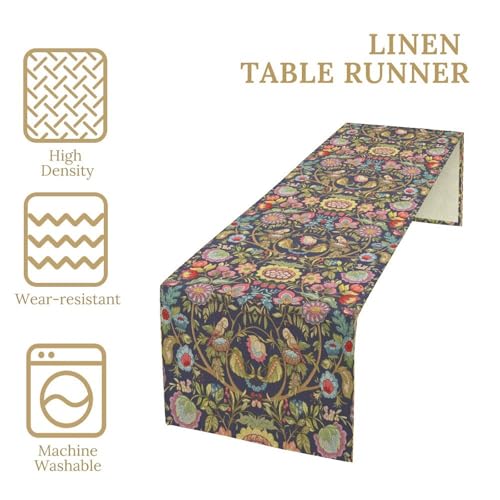 William Morris Style Table Runner for Table Decor, Art Rustic Green Tree Botanical Floral Flower Vintage Printed for Kitchen Dining Room Farmhouse Party Holiday Decorate 13" x 36" - color: William Morris_12, size: 13"W x 36"L (Pack of 1)