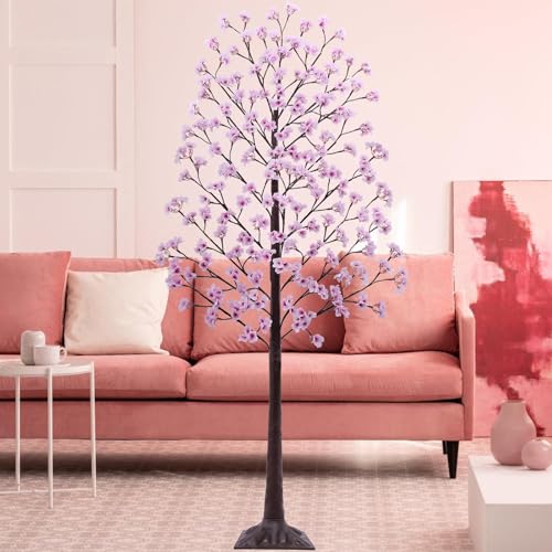7FT Lighted Cherry Blossom Tree - Faux Artificial Light Up Pink Tree with 144 Lights, 432 Lush Flowers, Timer, Remote 8 Modes Cherry Blossom Tree for Spring Wedding Valentines Indoor Outdoor Decor - size: 7ft