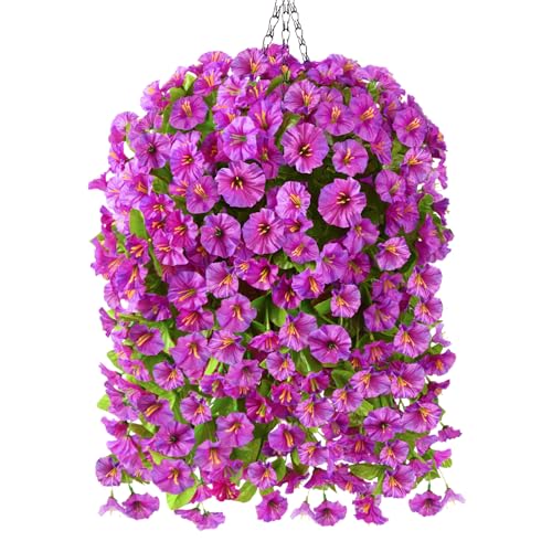 Homsunny Artificial Faux Hanging Flowers Plants Baskets for Outdoor Spring Summer Decorations,Resistant Fake Morning Glory Silk Plants for Outside UV Resistant Patio Yard Home Porch Decor(Gradient) - color: Gradient