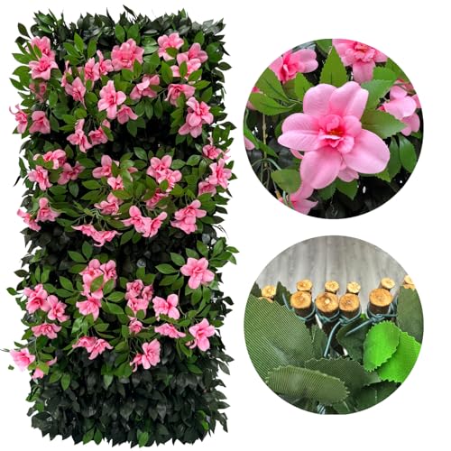 Sumery Expandable Fence Privacy Screen for Balcony Patio Outdoor,Decorative Faux Ivy Fencing Panel,Artificial Hedges (Single Sided Leaves) (1, Branches -Pink Fowers) - color: Branches -Pink Fowers