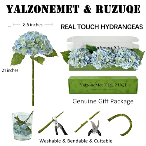 YalzoneMet 3 PCS Light Blue-Green Hydrangea Artificial Flowers 21'' Real Touch Latex Hydrangea Faux Flowers for Wedding Tables Centerpieces for Party Home Kitchen Living Room Decor - color: Light Blue-green